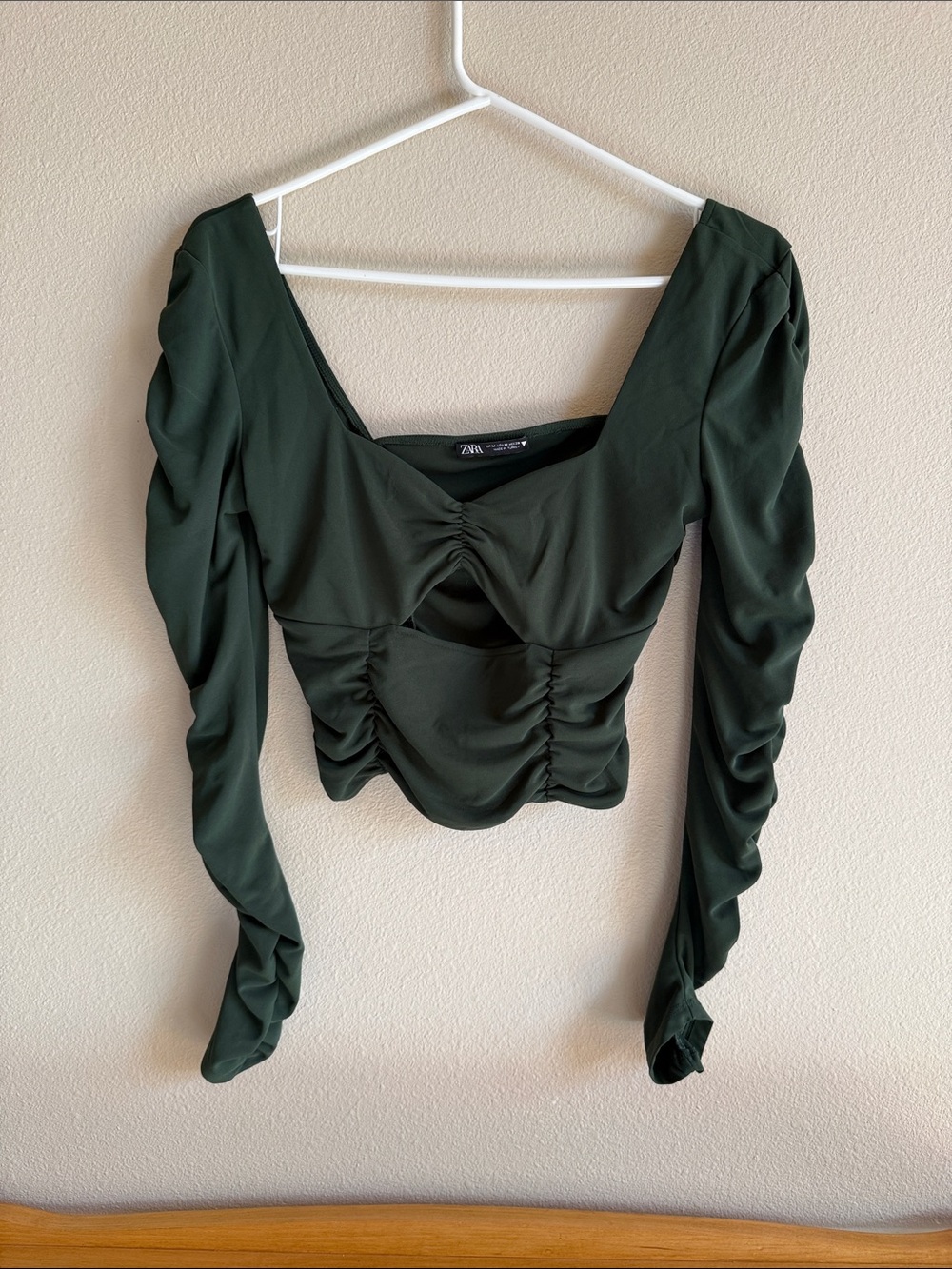 Zara Forest Green Ruched Sweetheart Crop Top